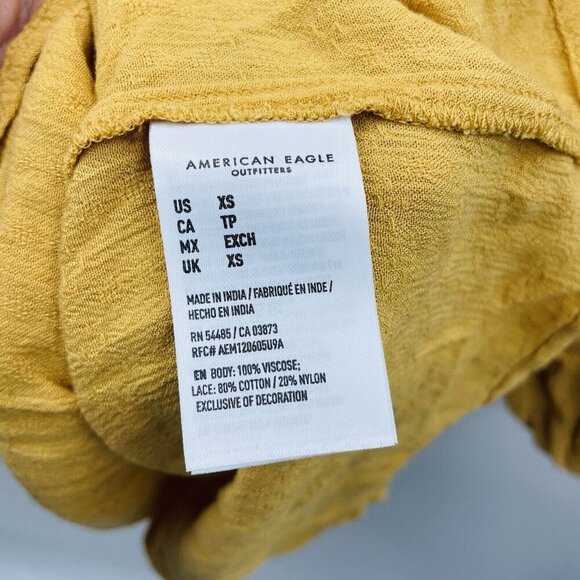 American Eagle Womens Size XS 3/4 Sleeve Boho Peasant Woven Blouse in Gold 2417 - Picture 6 of 6